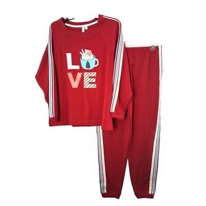 Joyspun 2 Pc Lounge Set Pajama set Size M  Varsity Track Stripes Warm‎ Soft Cozy